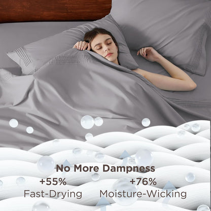 Bedsure Deep Pocket Twin Sheets Set - Soft & Cooling 3-Piece Bed Sheets for Mattresses Up to 21" - Light Grey