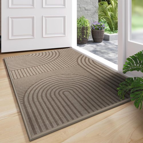Absorbent Front Door Mat by [Brand Name] - 17''x30'' Non-Slip, Washable Indoor Doormat | Easy-Clean Brown Welcome Mat