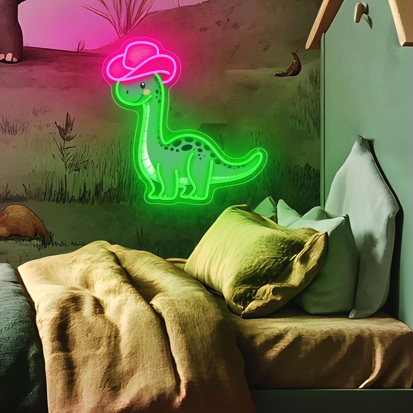 ZLOOREE Cowgirl Dinosaur Neon Signs for Wall Decor, Dimmable Cowboy Dinosaur Neon Light for Teen Boys Girls Bedroom Decor, Animals Led Light Up Signs for Birthday Party Gifts