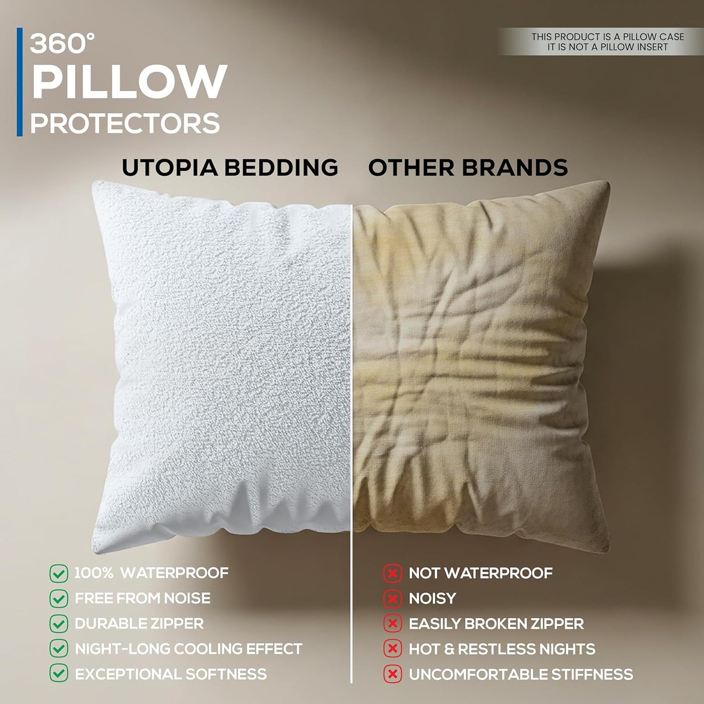 Utopia Bedding Waterproof Pillow Protectors - Set of 4 Queen Size Terry Covers | Bed Bug & Dust Mite Proof
