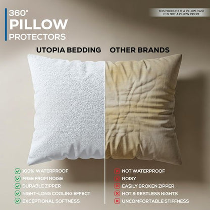 Utopia Bedding Set of 4 Waterproof Pillow Protectors with Zipper Standard Size, Terry Pillow Covers, Bed Bug and Dust Mite Proof Pillow Cases