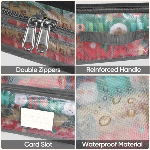 BALEINE Christmas Wrapping Paper Storage Bag - 40" Durable PE with Flexible Partitions & Pockets