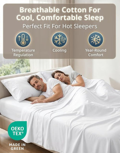 **LANE LINEN King Size Sheet Set - 600 Thread Count 100% Cotton, Naturally Cool & Durable - White**