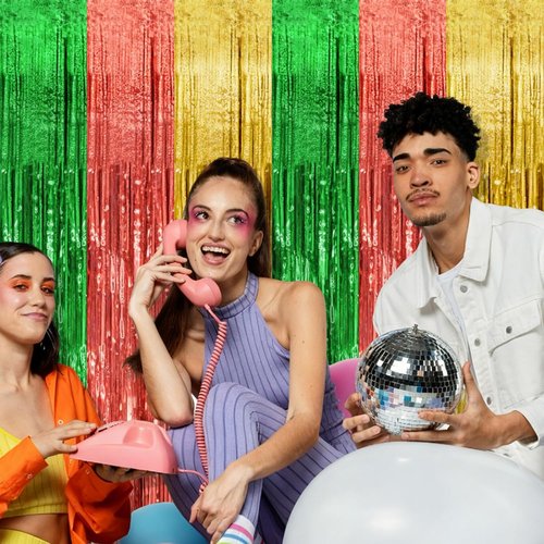 Hawaii Backdrop Party Decorations - 2 Pack Tinsel Curtain for Vibrant Summer Celebrations | Photo Booth Decor