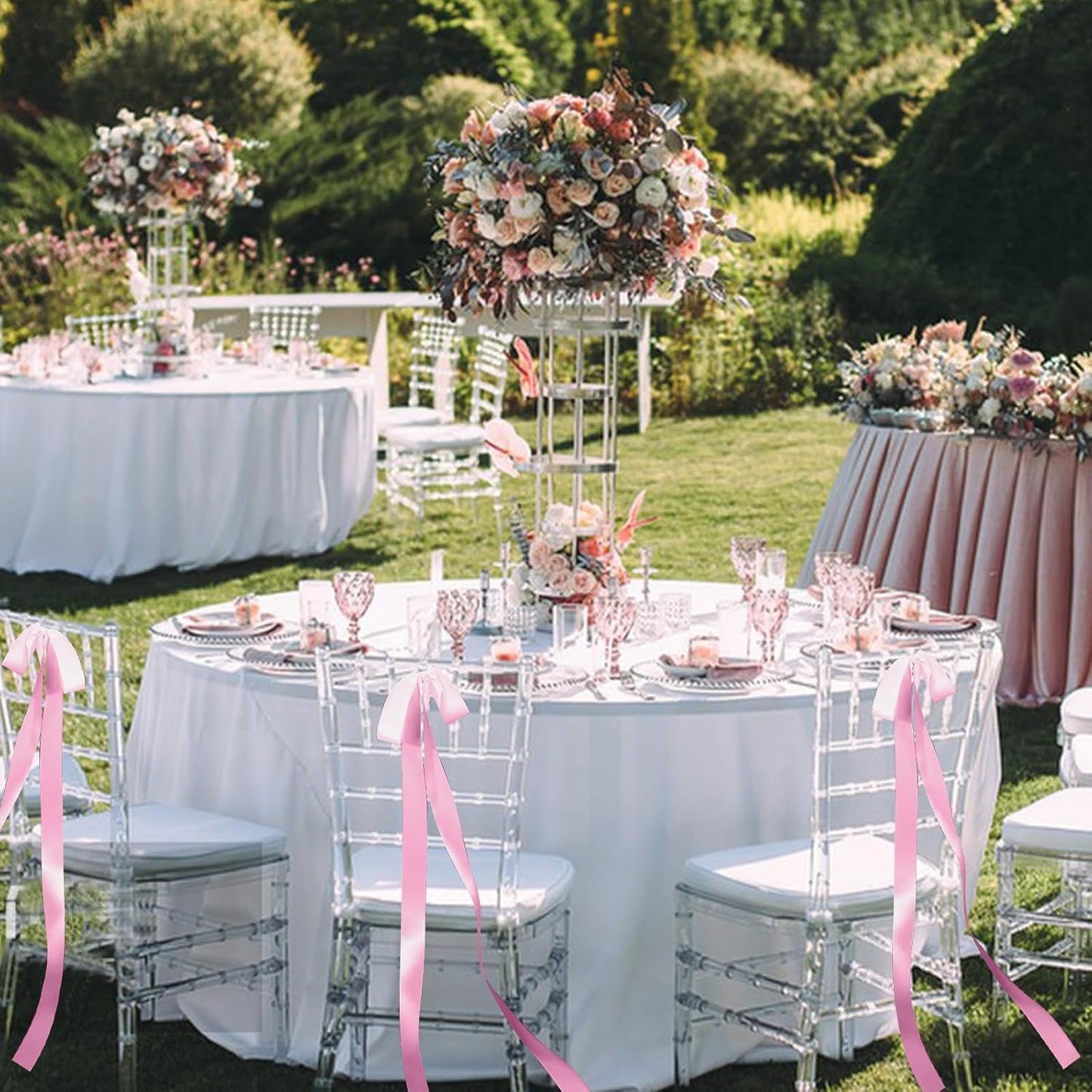 Regine Switzerland 24 Pcs Large Pink Ribbon Bows - Elegant Wedding Chair Decorations