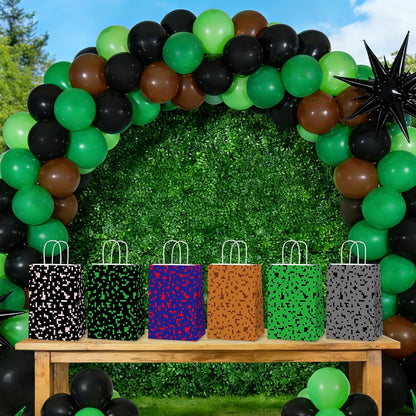 Skiennix Pixel Party Favors Bags - 12 PCS Video Game Themed Treat Bags with Handles for Kids' Birthdays