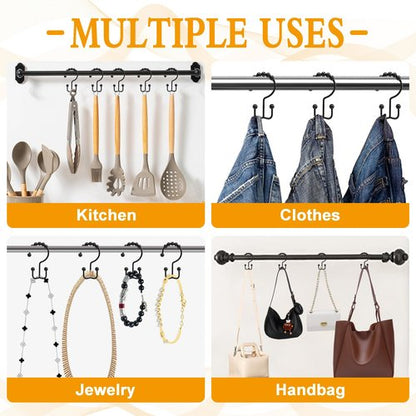 Shower Curtain Hooks, 12 Pcs Rustproof Metal Shower Curtain Rings,Free Sliding Double Shower Hooks for Shower Curtain & Liners, Shower Curtain Hangers for Bathroom Shower Curtain Rods Curtains (Black)