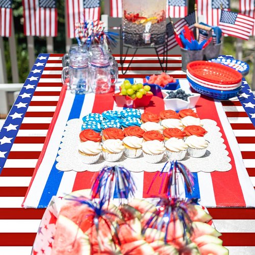 American Flag Tablecloths by [Brand Name] - 3 Pack 54x108 Inch Disposable Rectangle Covers for Patriotic Celebrations