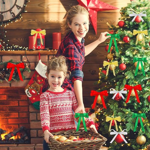 DECYOOL Christmas Ribbons - 4 Rolls of 100 Yards Metallic Glitter Satin | 10mm Wide for Gift Wrapping & Decoration