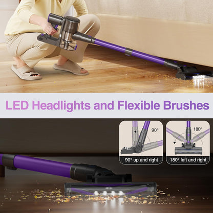 Zefiro Cordless Vacuum Cleaner - 450W Power, 50-Minute Runtime, 1.5L Dust Cup | Ideal for Pet Hair & Carpets
