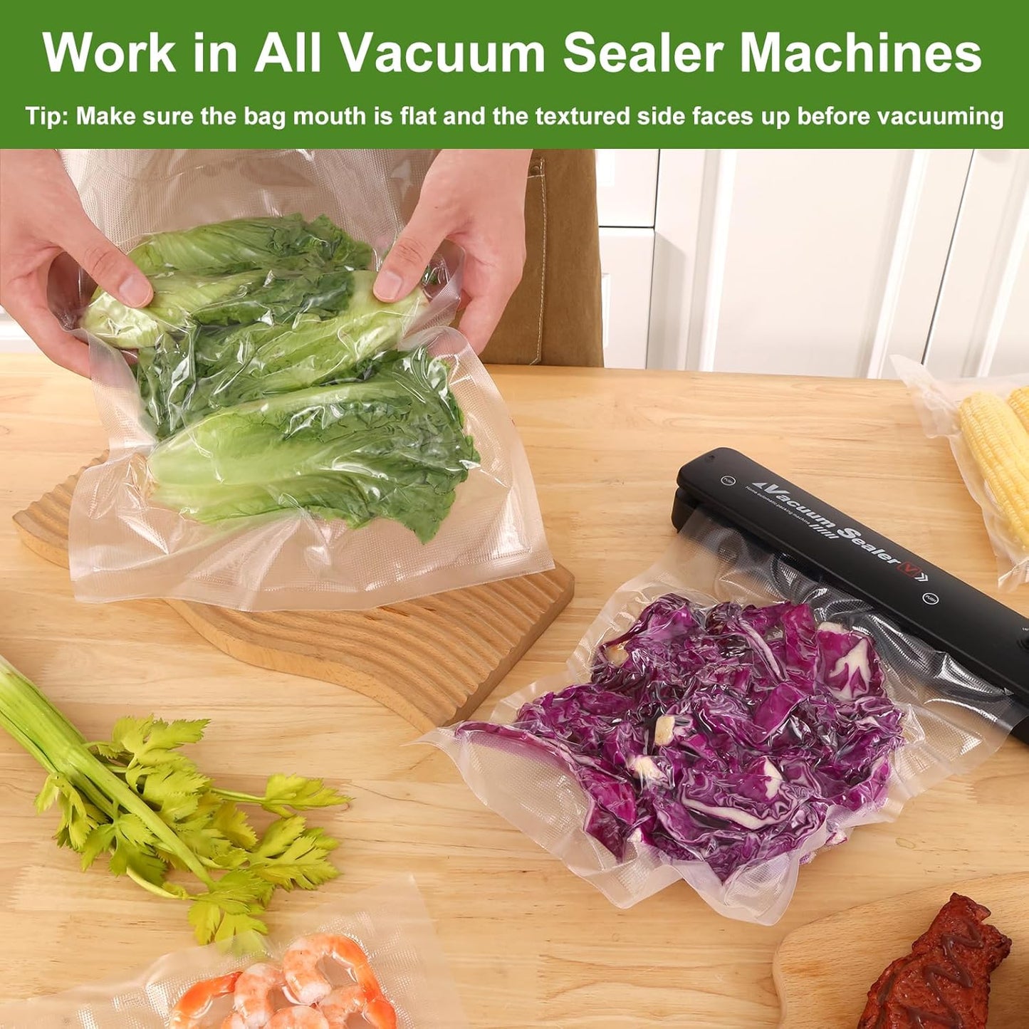 Moretoes Vacuum Sealer Bags - 100pcs BPA-Free Gallon Size 11" x 16" | Pre-Cut Commercial Grade for Food Storage & Meal Prep