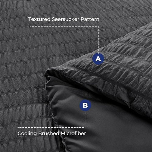 HYMOKEGE Full Size Comforter Set - Luxurious 7-Piece Seersucker Bedding in Dark Grey | All-Season Comfort