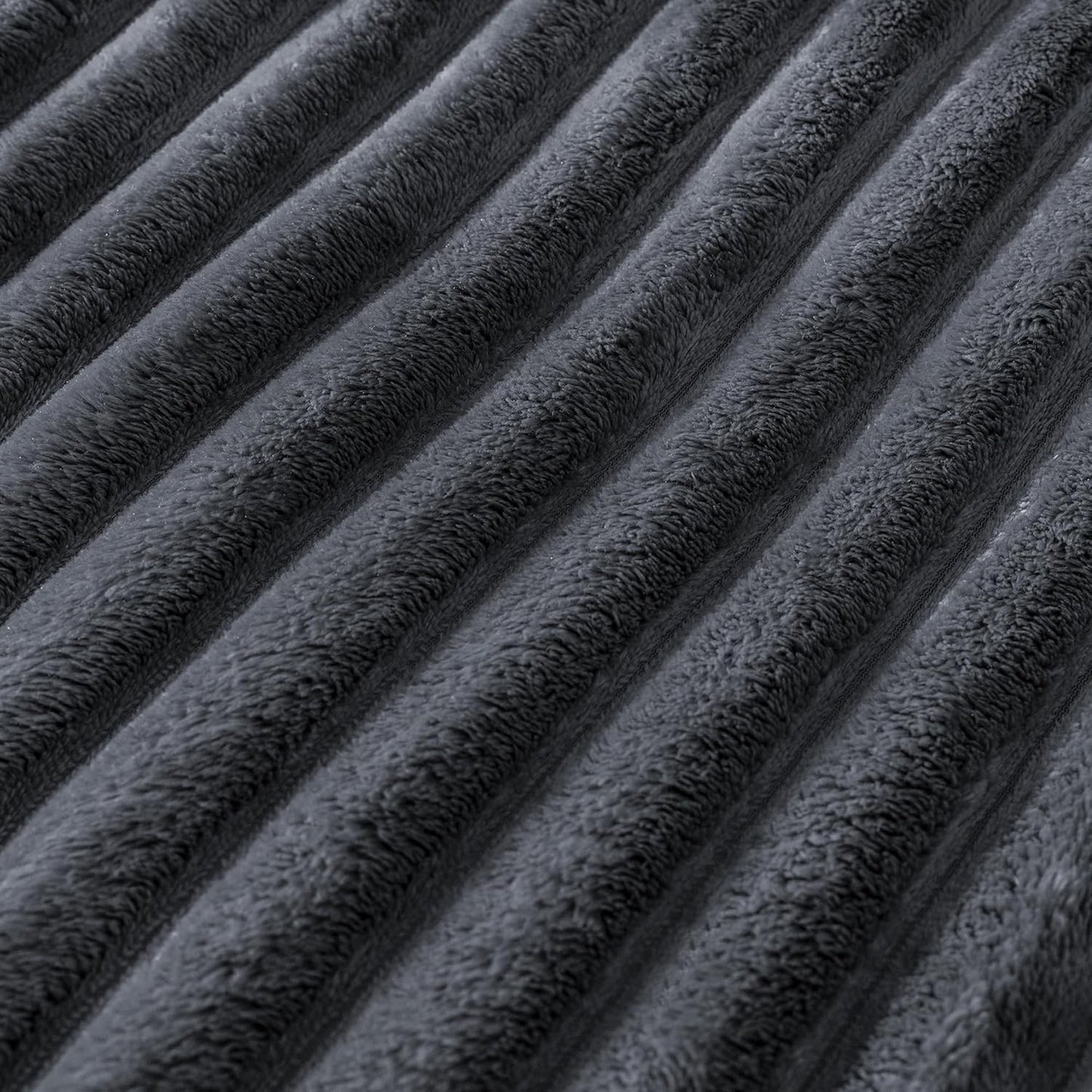 Skiennix Super Soft Queen Blanket - Premium Silky Flannel Fleece, 3D Striped Jacquard Design, 90x90 Inches, Dark Grey