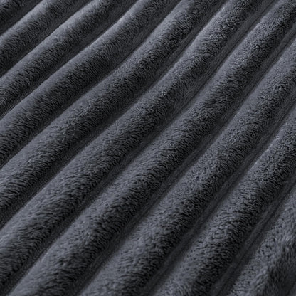 Skiennix Super Soft Queen Blanket - Premium Silky Flannel Fleece, 3D Striped Jacquard Design, 90x90 Inches, Dark Grey