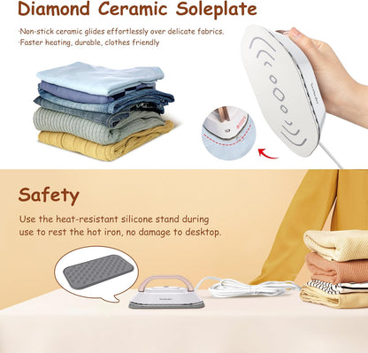 Newbealer Travel Iron - Mini Dry Iron with Global Voltage, 100-240V, 300W, Non-Stick Ceramic Soleplate, Gold