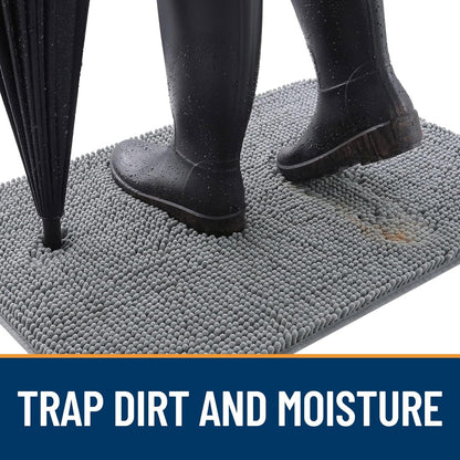 OLANLY Dog Door Mat - Absorbent Non-Slip Mud Mat for Dogs | Quick Dry Chenille, 44x24, Grey