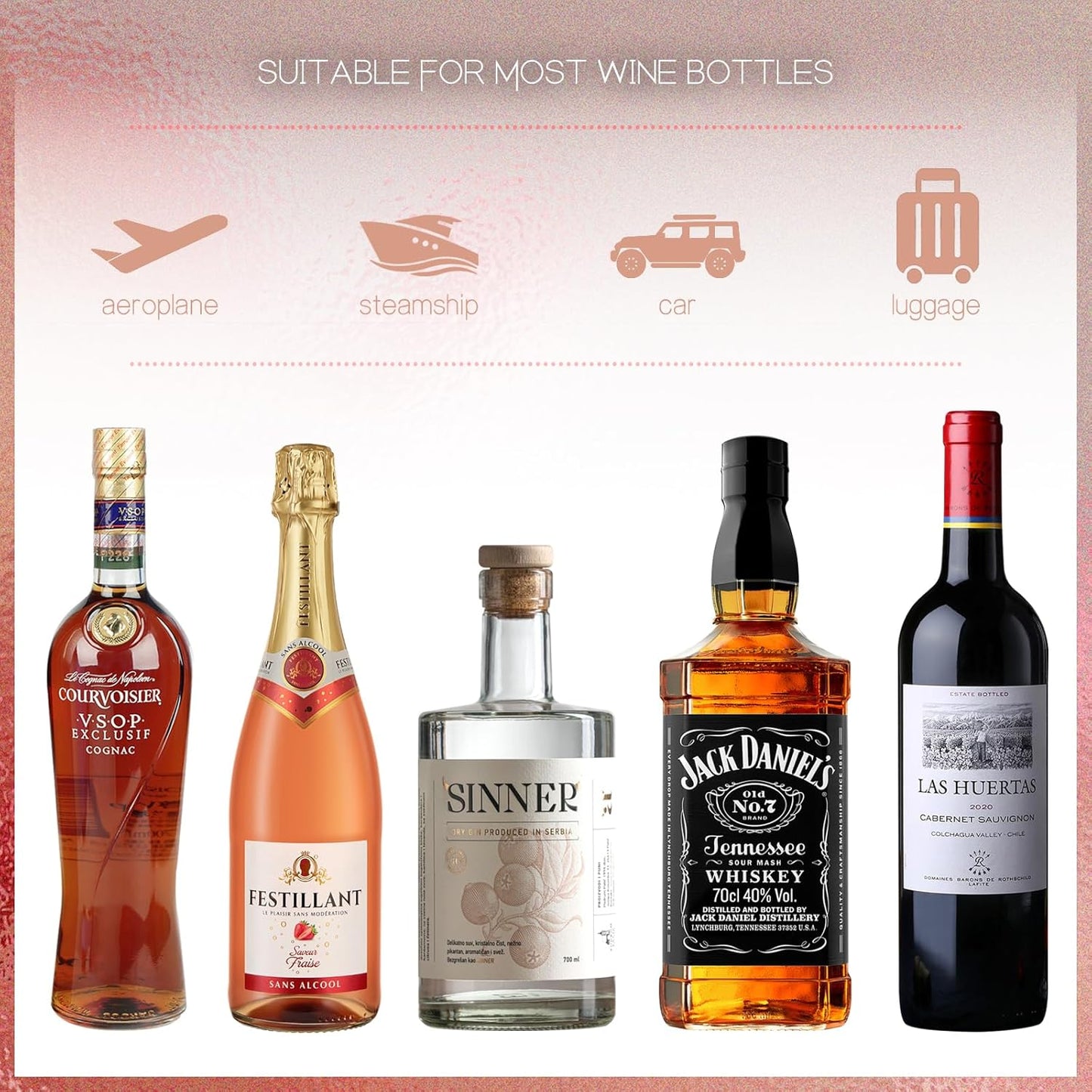QPEY 6 Set Wine Bottle Travel Protector Bags, Resealable Wine Sleeves For Suitcase Luggage, Double Layer Wine Skins For Airplane Leak Proof