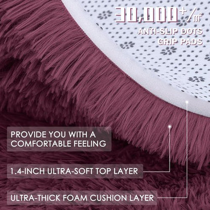 OLANLY Burgundy Round Rugs for Bedroom - Machine Washable, 9 ft Circle Area Rugs for Living Room, Soft and Fluffy Shaggy Carpet for Teen Girls and Boys, Nursery Rooms, Dorms, Home Decor Aesthetic