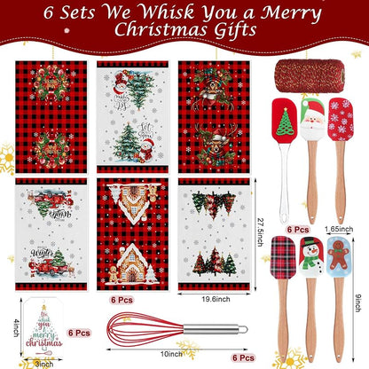 6 Set Christmas Kitchen Tools Gift Set with Buffalo Plaid - Whisks, Spatulas, Towels & Cards (Variation: 6+Buffalo Plaid)