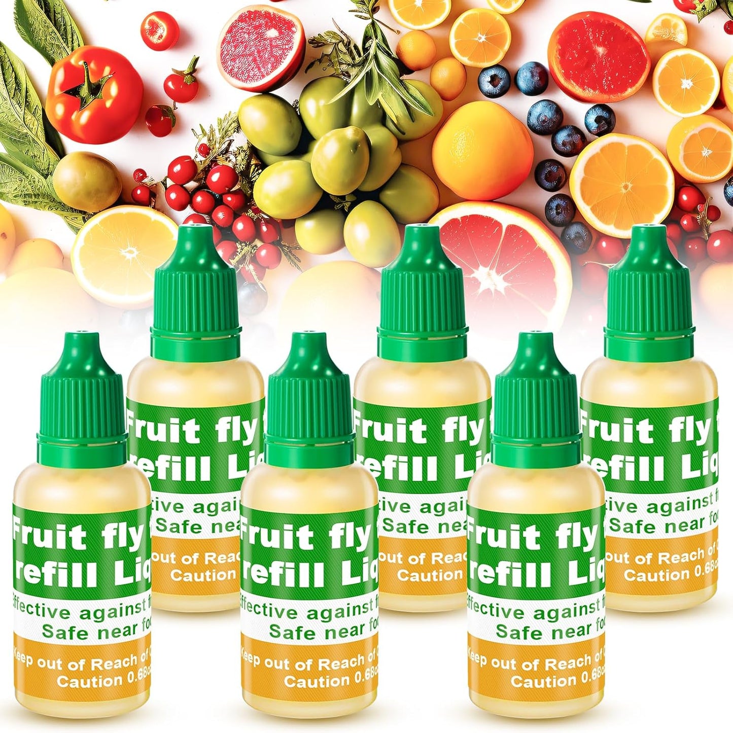 Qualirey Fruit Fly Trap Refill Liquid - 6 Pack, Non-Toxic Bait Safe for Pets & Kids, 0.68oz Each