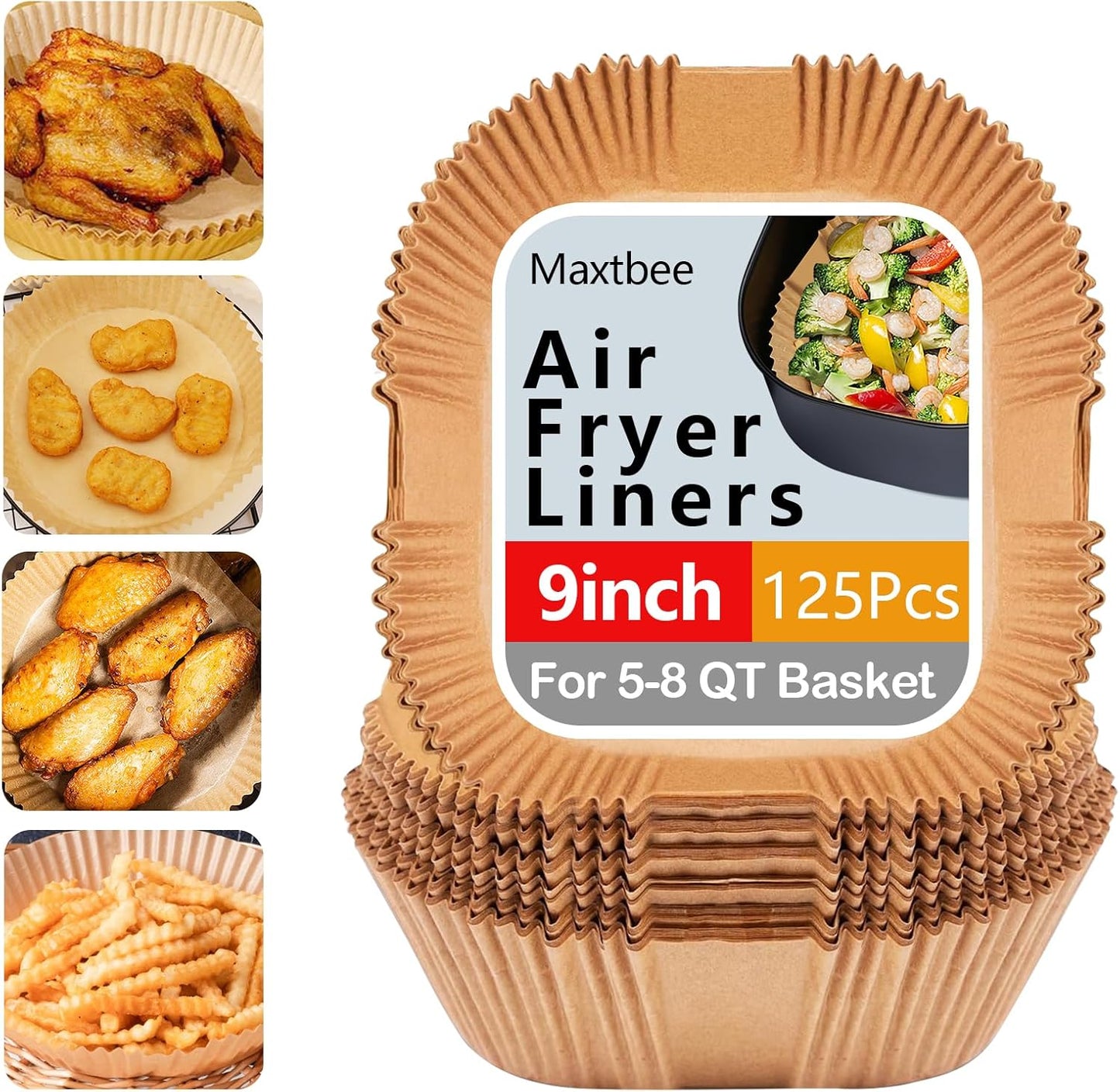 Skiennix 9-Inch Air Fryer Liners | 125PCS Non-Stick & Oil-Proof Baking Paper for Fryers & Ovens