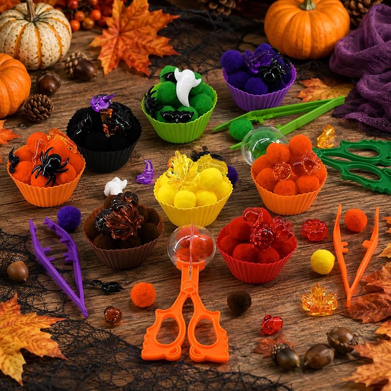 Fall Halloween 302-Piece Sensory Bin Set for Sorting & Counting – Includes Pumpkins, Ghosts, Leaves