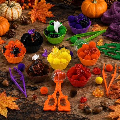 Fall Halloween 302-Piece Sensory Bin Set for Sorting & Counting – Includes Pumpkins, Ghosts, Leaves