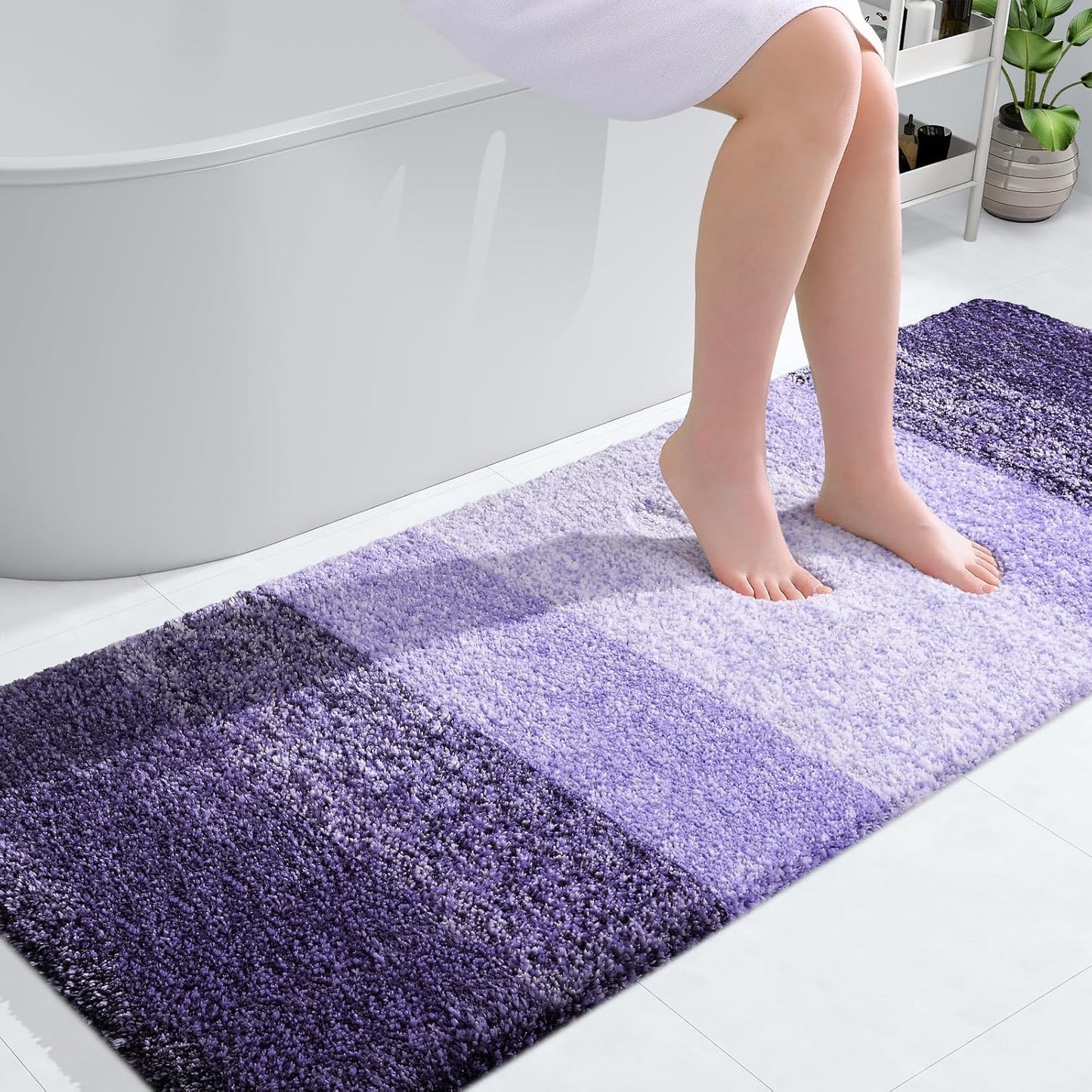 OLANLY Bathroom Runner Rugs - Extra Soft Microfiber Mat 59x24 | Quick Dry, Washable, Rubber Backing, Violet