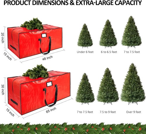 9 Ft Christmas Tree Storage Bag - Waterproof Protection for Extra Large Artificial Trees | Durable Handles & Dual Zippers, Red