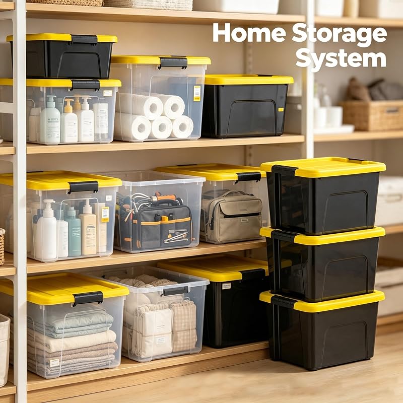 20 Quart Stackable Plastic Storage Totes with Latching Lids | Heavy Duty Organizers with Side Handles (6 Pack)