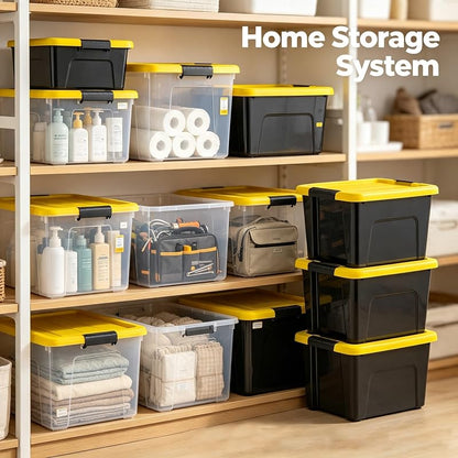 20 Quart Stackable Plastic Storage Totes with Latching Lids | Heavy Duty Organizers with Side Handles (6 Pack)
