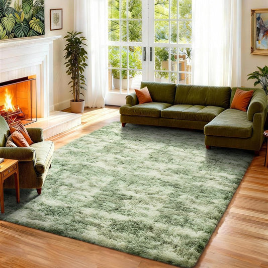 Ophanie Green and White Area Rugs for Living Room 6x9, Fluffy Shag Large Fuzzy Plush Soft Carpets, Floor Shaggy Rugs for Bedroom, Carpet for Kids Boys Girls Dorm Nursery Home Decor Aesthetic