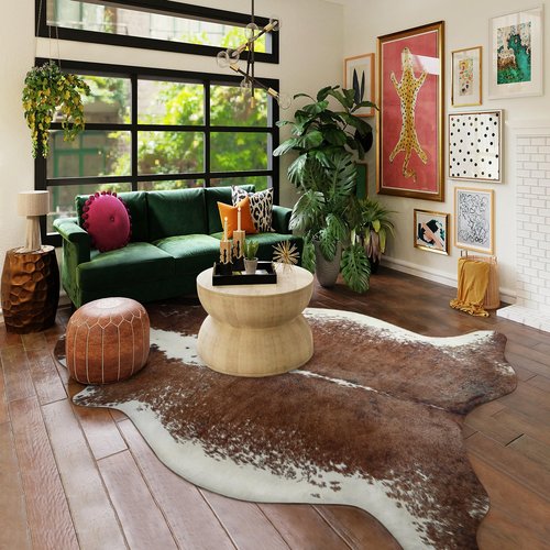 Easycozy Faux Cowhide Rug Large Cow Print Rug 4.6 x 5.2 Feet Thickened Elastic Cowhide Rug for Bedroom Living Room Home Office Western Decor