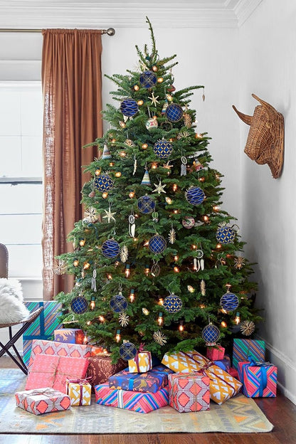 Navy Blue & Gold 4" Shatterproof Christmas Ornaments Set of 4