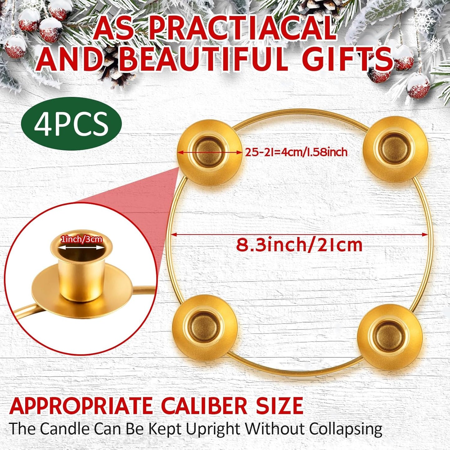 Regine Switzerland Christmas Advent Wreath Ring - Gold Metal Candle Holder Set of 4 for Home Decor