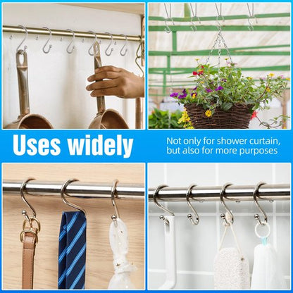 BellRhein Shower Curtain Hooks, Metal Shower Hooks for Shower Curtain Rod, Rust Proof Metal Shower Curtain Rings, S Hook Set of 12, Nickel.