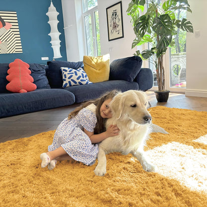 OLANLY Large 5x8 Machine Washable Area Rug - Soft Fluffy Shaggy Carpet for Living Room & Bedroom | Mustard Yellow