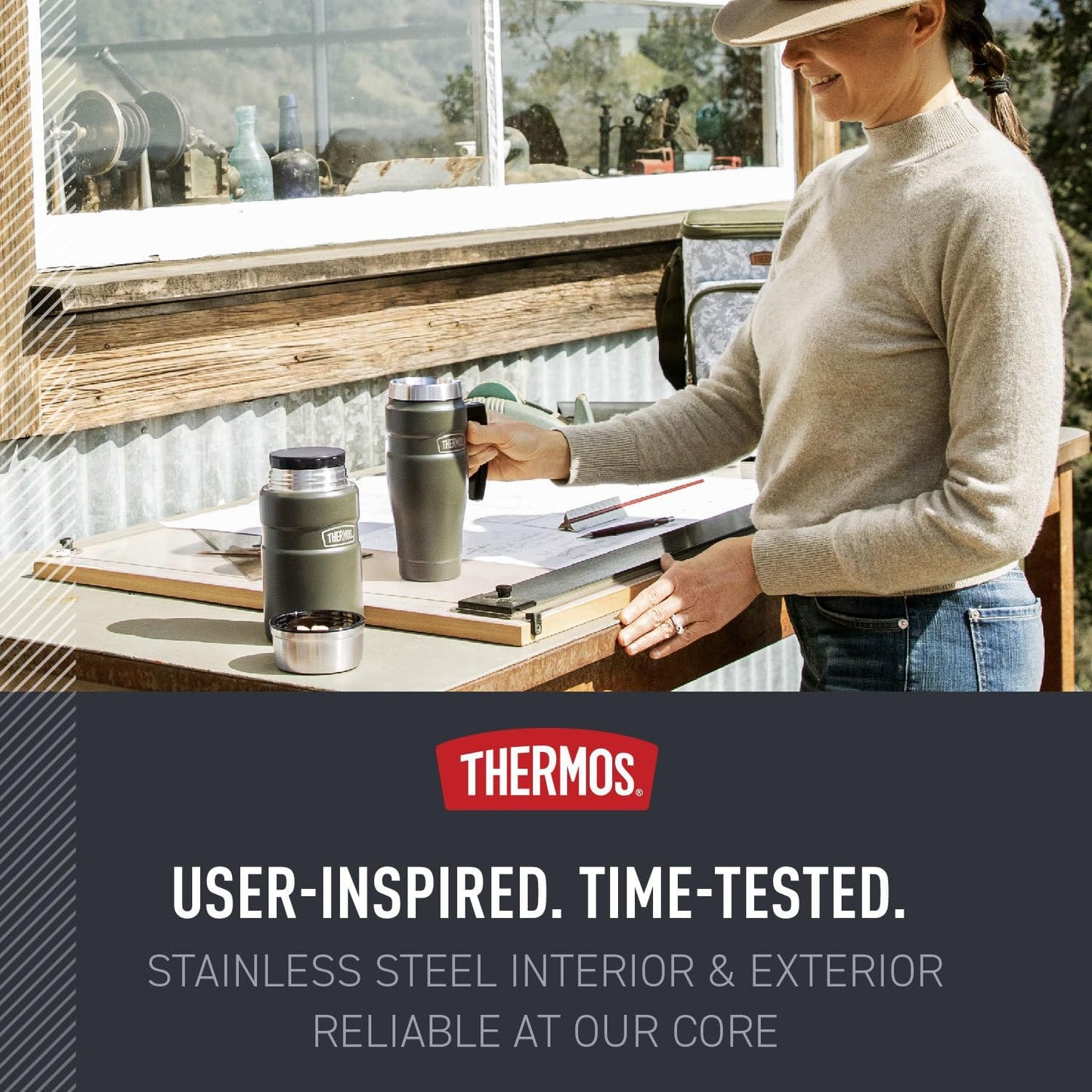 THERMOS Stainless King Travel Mug - 16oz Army Green | Vacuum-Insulated, Leak-Proof & Sweat-Proof Coffee Tumbler