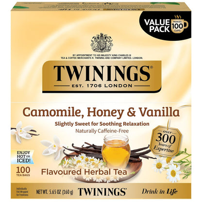 Twinings Herbal Tea - Camomile, Honey & Vanilla, Naturally Caffeine-Free, 100 Individually Wrapped Bags