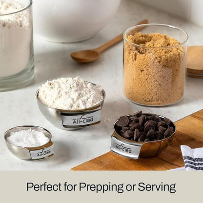 All-Clad Stainless Steel Mini Measuring Bowl Set - 3 Stackable Cups for Cooking & Baking | Dishwasher Safe, Silver
