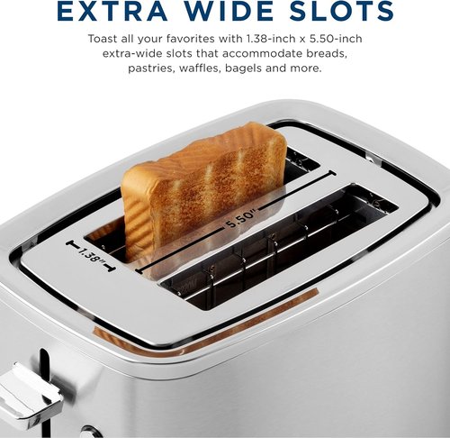 GE 2-Slice Stainless Steel Toaster - Extra Wide Slots for Bagels & Waffles | 7 Shade Settings, Removable Crumb Tray