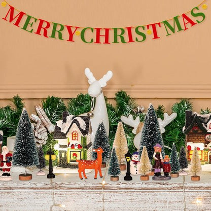 Gerrii Christmas Village Figurines Set - 31 Pcs LED Lighted Houses & Snow Blanket for Festive Decor