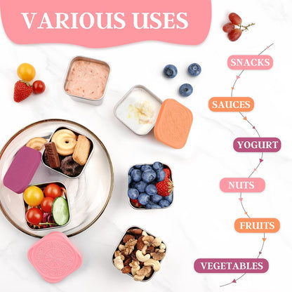 Qukaka Stainless Steel Snack Containers - Leak-Proof & Easy Open - 7.2oz, 3-Pack for Kids' Lunches