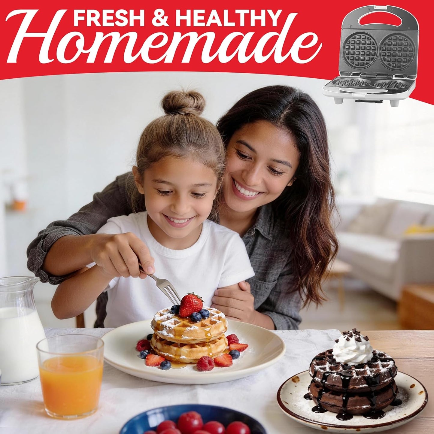 Skiennix Double Mini Waffle Maker - Versatile Chaffle Maker for Keto Waffles & Hash Browns | 4 Inch