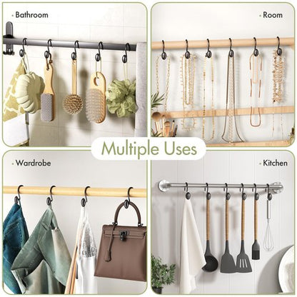 AmazerBath Black Shower Curtain Hooks, 12PCS Rust Proof Shower Curtain Rings, Decorative Modern Shower Curtain Hangers, Elliptical Heavy Duty Design Convenient for Bathroom Kitchen Wardrobe