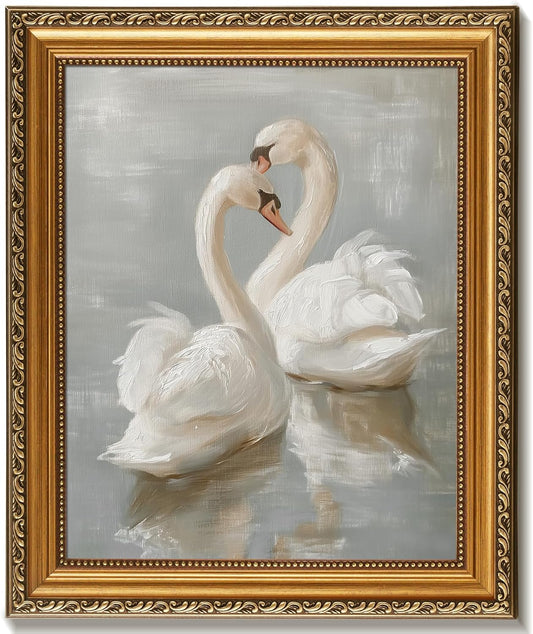 Vodefoad Vintage Gold Framed Wall Art - Classical Swan Canvas Oil Painting | 8x10 Inch Pastel Decor for Nursery, Bedroom, Office