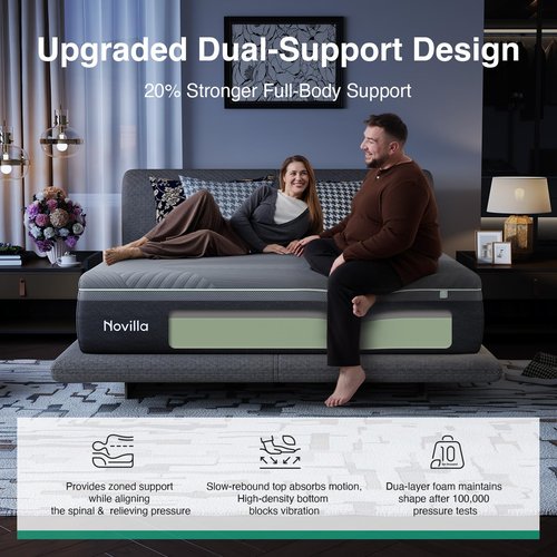 Novilla AiryFlow King Size Mattress 14 Inch, Gel Memory Foam Mattress King for Cool Night & Spinal Alignment, Pressure Relief & Motion Isolation, Green Tea-Infused, CertiPUR-US Certified, Medium Firm
