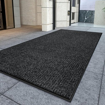 Kuyal Front Door Mat - Heavy Duty 4'x6' Indoor/Outdoor Entrance Mat with Non-Slip Rubber Backing | Black