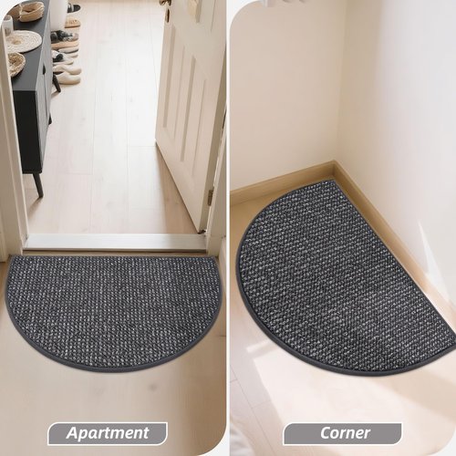 BEQHAUSE Dirt Trapper Door Mat 17" x 30" Half Circle Non-Slip Washable Doormats Entrance Rugs Absorbent Welcome Low Profile Floor Mats for Front Back Door and Entryway, Charcoal
