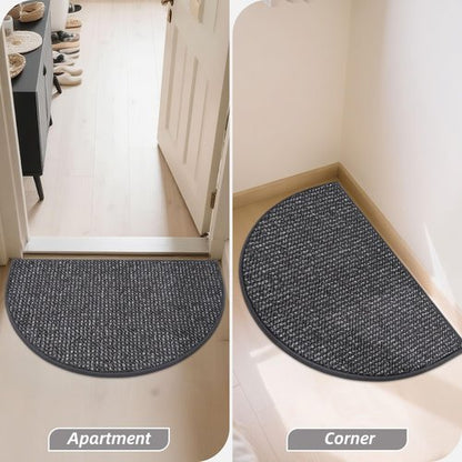 BEQHAUSE Dirt Trapper Door Mat 17" x 30" Half Circle Non-Slip Washable Doormats Entrance Rugs Absorbent Welcome Low Profile Floor Mats for Front Back Door and Entryway, Charcoal